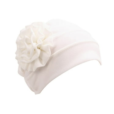 Clearance! HCURIBAD Knit Hats,Women's Soft Monochrome Side Applique Flower Hijab Hat Muslim Baotou Hat,Skull Cap,Winter Hats,Beanies Cap White One Size