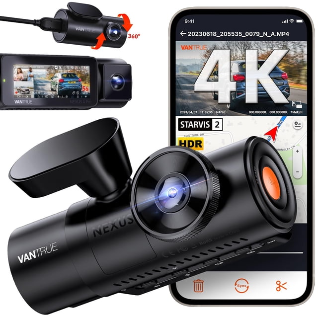 Vantrue N4 Pro Cámara de salpicadero WiFi 4K de 3 canales, STARVIS 2 IMX678 x PlatePix™ x HDR visión nocturna, cámara frontal interior y trasera para automóvil 4K+1080P+1080P, control por voz, GPS, mo