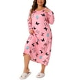 thumbnail image 4 of Agnes Orinda Women's Plus Size Valentines Day Pajamas Crew Neck Long Sleeve Sleep Dress Casual Nightgown Sleepwear 1X Pink, 4 of 6