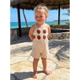 thumbnail image 6 of BemeyourBBs Toddler Baby Girl Summer Clothes One Piece Romper Outfit Strap Jumpsuit Overalls Cute Sleeveless Crochet Granny Square Floral Strawberry Embroidered Patchwork Ruffled Bottom Shorts, 6 of 9