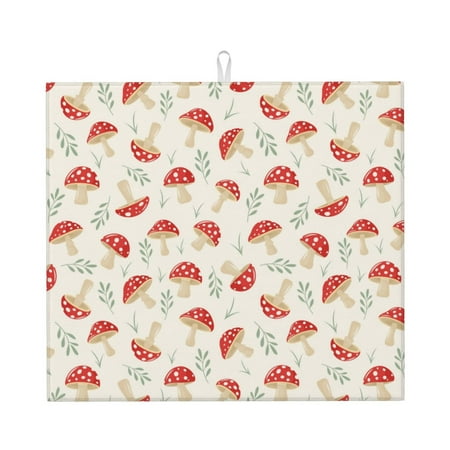 

Honeii Cartoon Flat Mushrooms for Dish Drying Mat for Kitchen Counter Non-slip Rubber Backed Hide Stain Kitchen Super Absorbent Draining Mat Dish Rack Pad