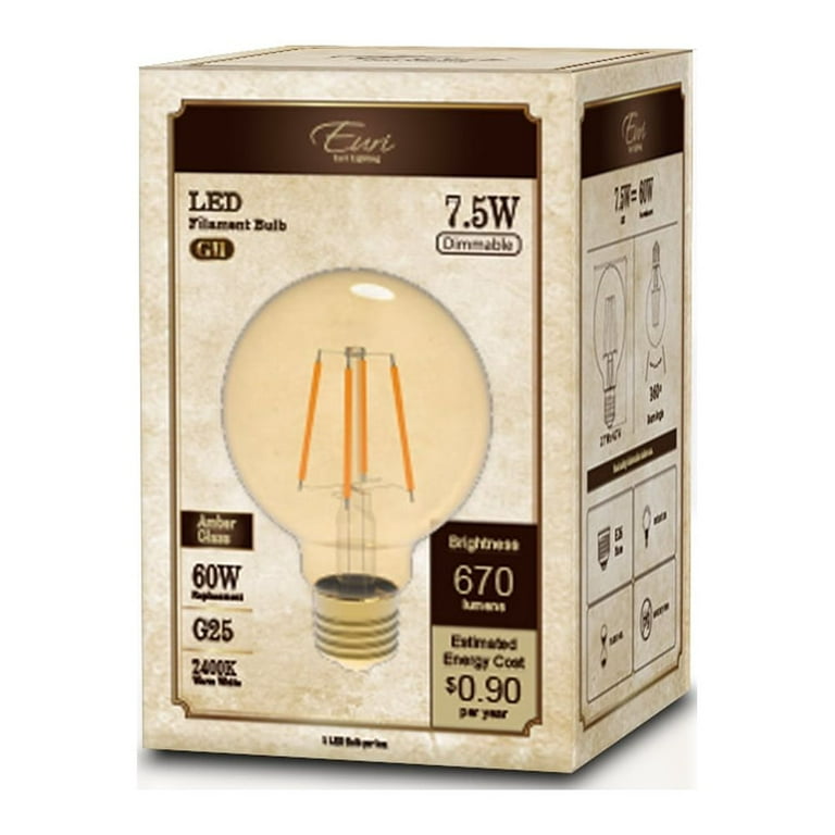 Euri Lighting 60W Equivalent Warm White (2400K) G25 Dimmable Amber LED Light Bulb Euri Lighting 60W Equivalent Warm White (2400K) G25 Dimmable Amber LED Light Bulb