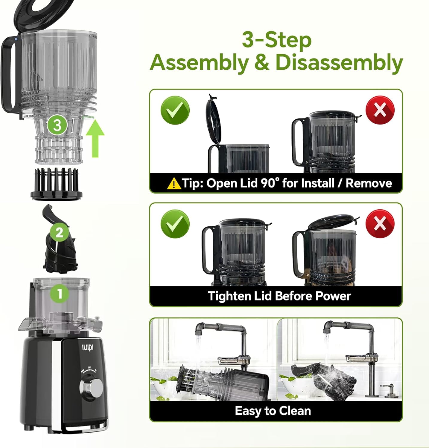 Cold Press Juicer Machines, 5.3" Large Feed Chute Slow Masticating Juicer, 99%  Yield, Ultra Quiet, Easy Clean,  – Ideal -Feeding Juicer for Whole Fruits & Vegetables (Black)