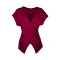 thumbnail image 4 of Wang6 Womens V Neck T Shirts Trendy Summer Short Sleeve Loose Fit Tops Causal Cross Neck Solid Tees Shirts 0625LiBrick Red L, 4 of 4