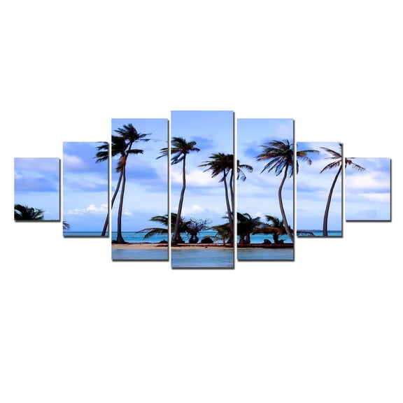 Startonight Huge Canvas Wall Art Palms On The Beach, USA Large Home Decor, Dual View Surprise Artwork Modern Framed Wall Art Set of 7 Panels Total 39.37 x 94.49 inch