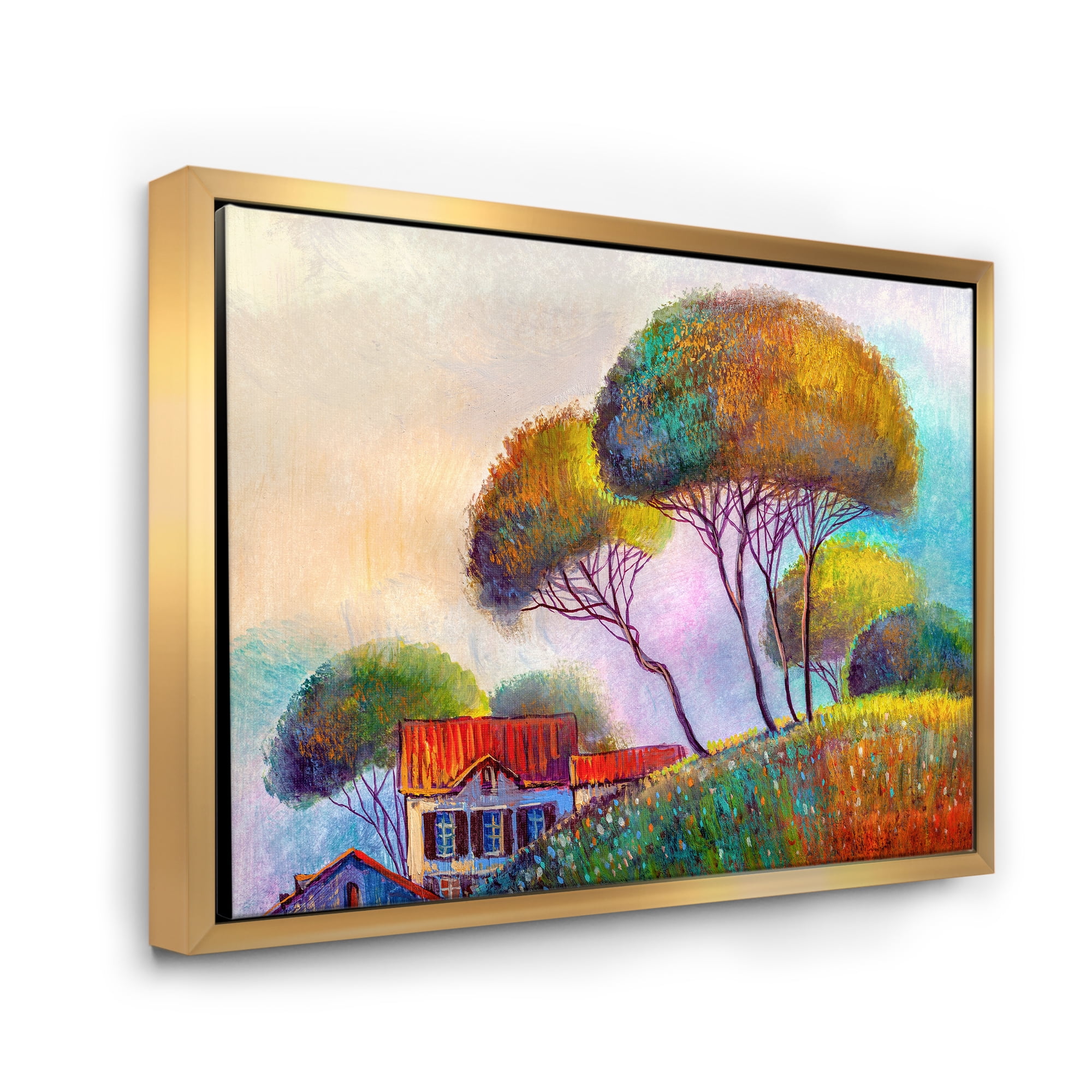 Designart 'Beautiful Village House On A Hot Summer Day' Modern Framed Canvas Wall Art Print