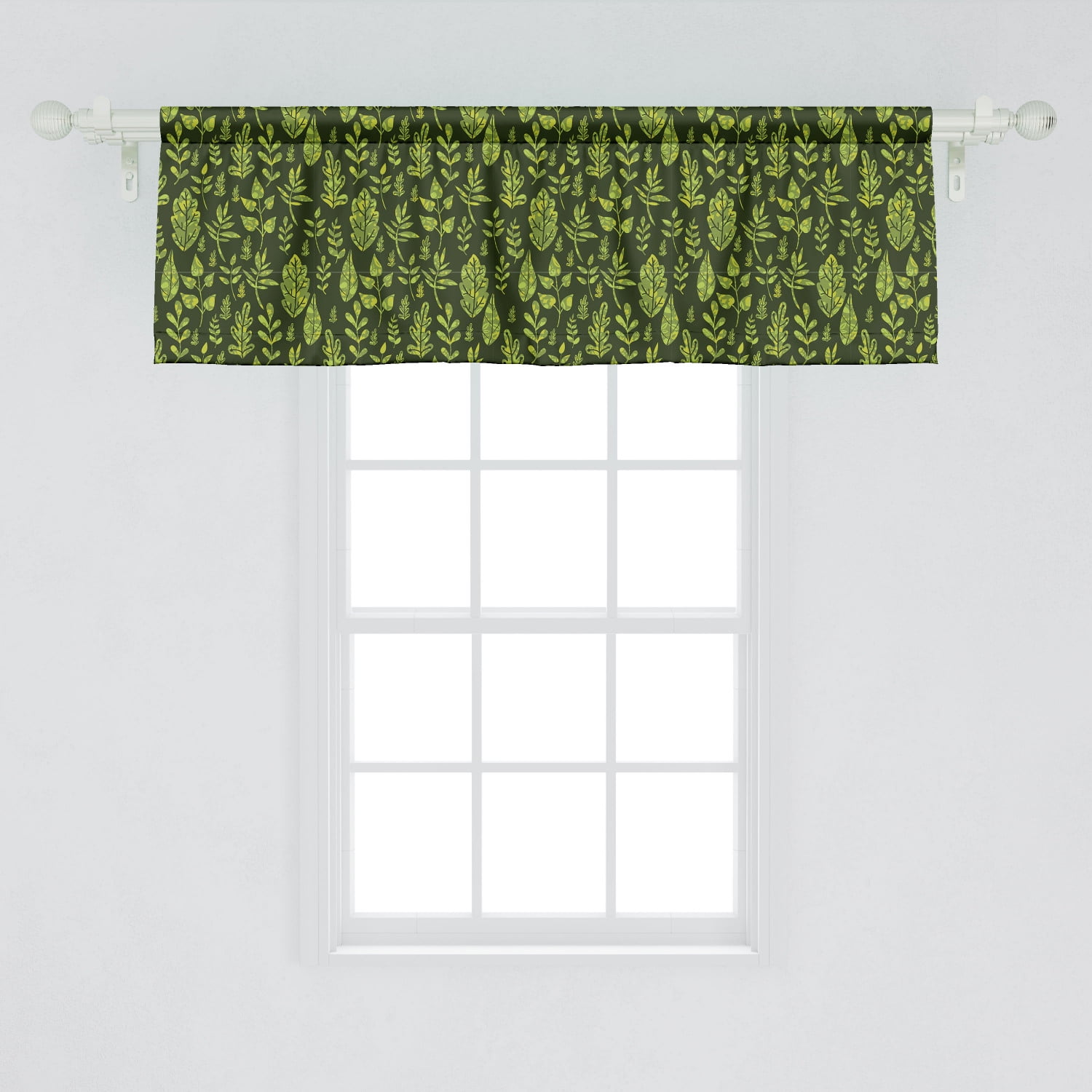 Ambesonne Sage Window Valance, Patterned Green Leaves Nature Inspired