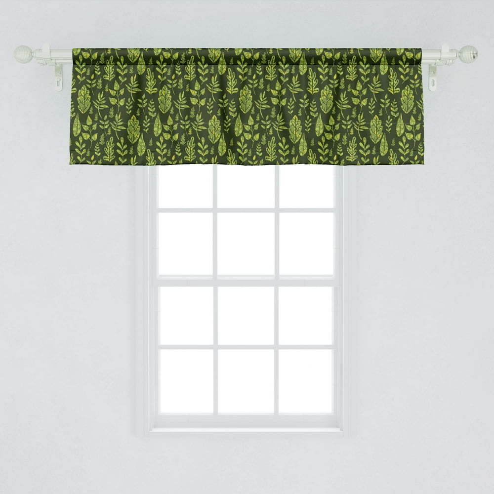 Ambesonne Sage Window Valance, Patterned Green Leaves Nature Inspired Composition Fresh Trees