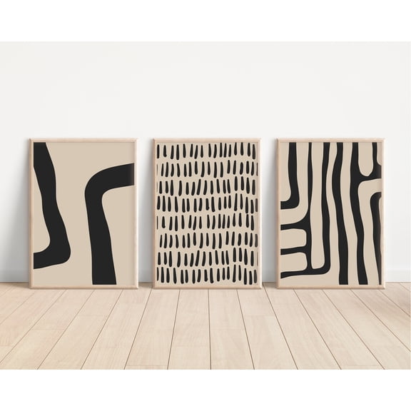 Luvia Beige & Black Gallery Wall Set / Neutral Set Of 3 Prints, Modern Art Prints, Beige Prints, Boho Prints Art, Modern Wall Decor Set 3 Prints 8x12 UNFRAMED