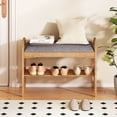 thumbnail image 2 of Costway Bamboo Entryway Shoe Bench 2-Tier Shoe Rack with Padded Seat Cushion for Hallway, 2 of 10