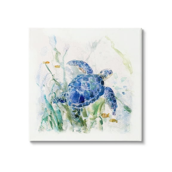 Stupell Industries Pleasant Aquatic Blue Sea Turtle Swimming Ocean Plants , 36 x 36, Design by Sally Swatland