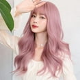 thumbnail image 2 of Korean Fashion 22 Inch Long Pink Curly Wavy Wig Bangs, Natural Heat-Resistant Synthetic Hair Wigs with Fringe For For Cosplay and Daily Wear, Pink (C-0338), 2 of 6