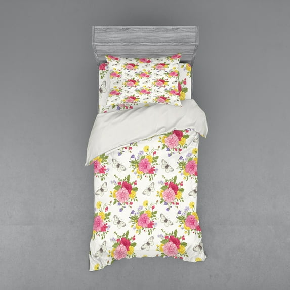 Ambesonne Shabby Flora Bedding Set 3 Pcs, Botanical Garden, Twin XL, Multicolor
