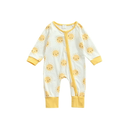 

Sunisery Infant Newborn Baby Boy Girl Sun Print Romper Long Sleeve Zipper Jumpsuit Homewear Sleepwear Autumn Clothes Yellow 0-6 Months