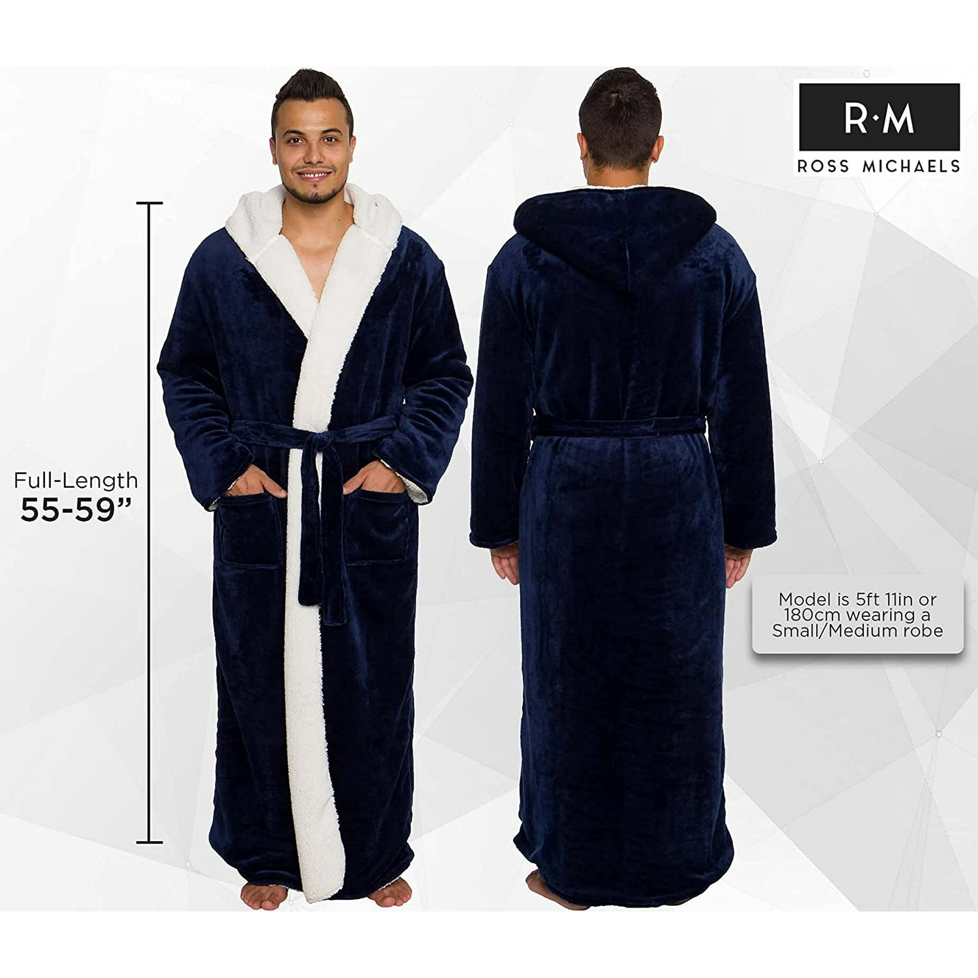 Mens Sherpa Lined Hooded Long Bathrobe Full Length Luxury Plush Big Tall Robe Walmart