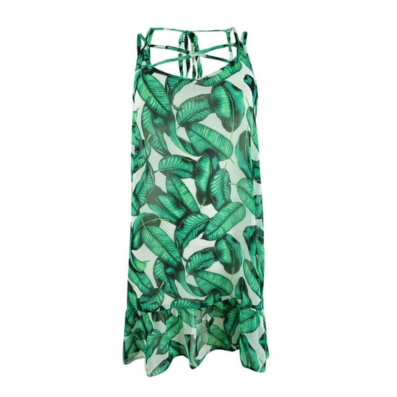 Miken Women's Printed Ruffle-Hem Dress Swim Cover-Up (M, White Emerald)