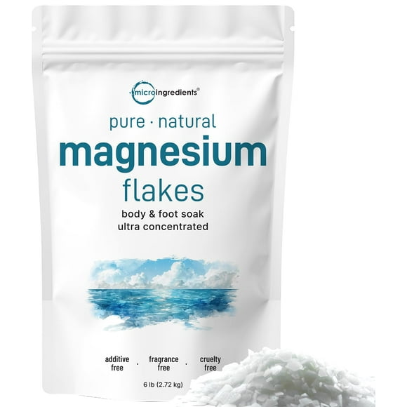 Micro Ingredients Magnesium Flakes, 6lbs | Great Alternative to Epsom Salt for Foot & Body Bath Soaks | High Absorption | Natural Magnesium Chloride Minerals | Relaxatio