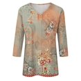 thumbnail image 3 of Womens Tunic Tops 3/4 Length Sleeve Fashion Graphic Print V-Neck Pullover T-Shirts Spring Dressy Casual Classic Fit Outfit Clothes, 3 of 4