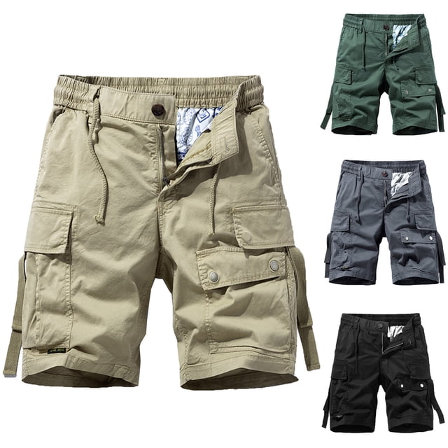BADHUB Multi Pockets Cargo Shorts for Young Men Elastic Waist Button Zipper Work Shorts Heavy-Duty Ripstop Outdoor Hiking Shorts Black XL
