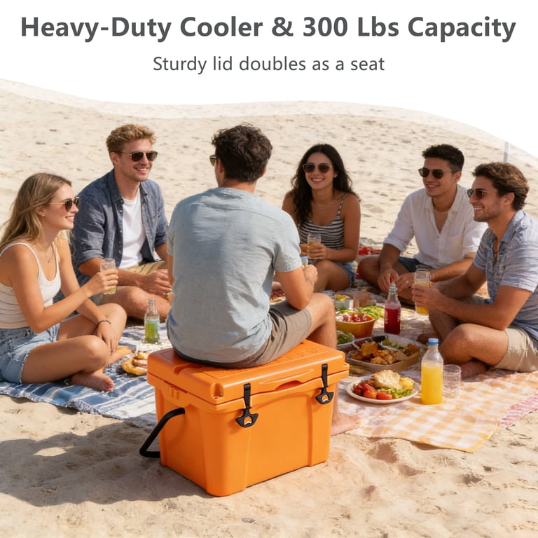 25QT Portable Cooler, Insulated Hard Cooler with Bottle Opener