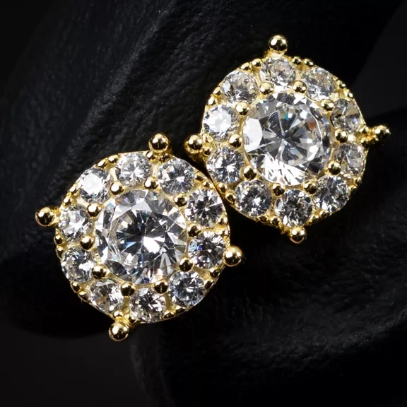 14K Yellow Gold Plated 2Ct Round Cut Lab Created Diamond Men's Stud Earrings