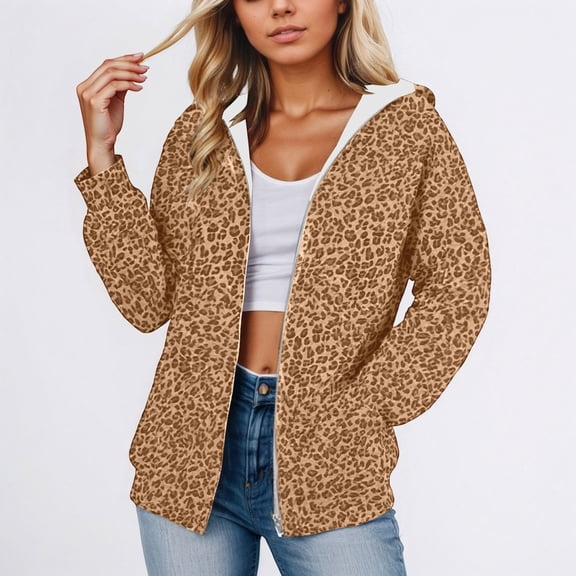 2026 New Leopard Print Hoodie Women Oversized Trendy Hooded Pullover Sweatshirt Drop Shoulder Fall Graphic Hoodies(Khaki,S)