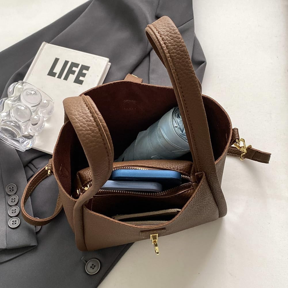 SPEKSEE Bucket Bags for Women - Leather Crossbody Bucket Purse Small Handbag Trendy Vintage Shoulder Bag with Small Purse