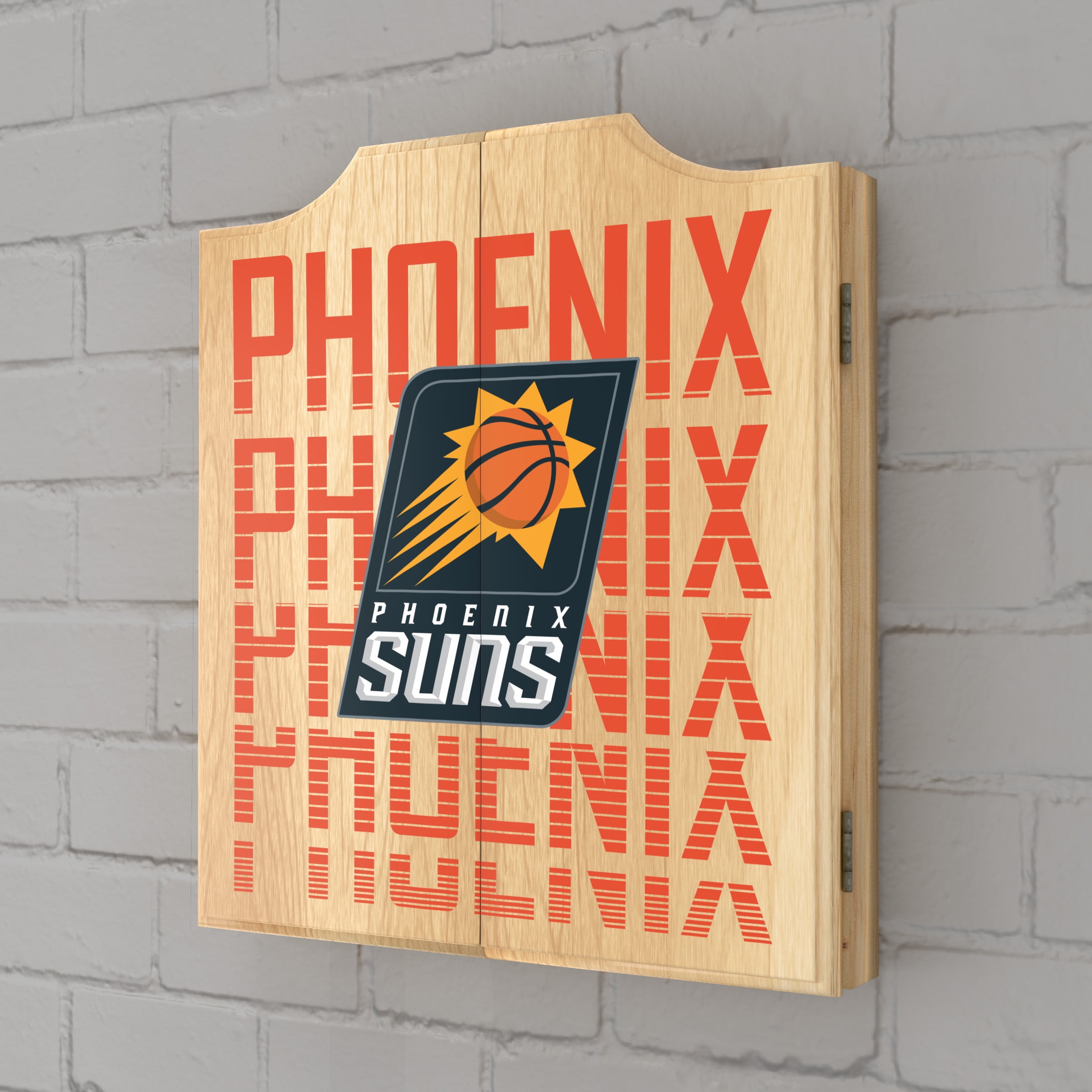 Phoenix Suns City Dart Board Cabinet Set with 6 Steel Tip Darts