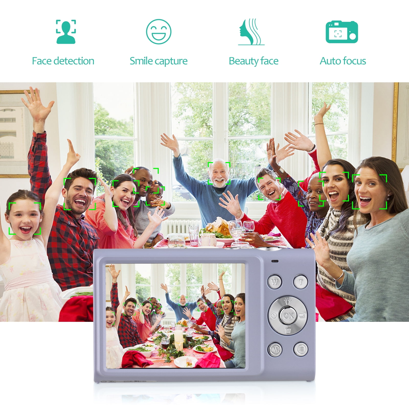 Andoer 2.7K Digital Camera Compact Video Camcorder 48MP Auto Focus 2.88 Inch IPS Screen 16X Zoom Anti-shake Face Detact Smile Capture Built-in LED Fill Light