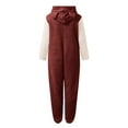 thumbnail image 6 of Furry Pajamas for Women Fluffy Zip Up Hooded Onesie Jumpsuit Cute Fuzzy Patchwork Winter Rompers One Piece Playsuit, 6 of 6