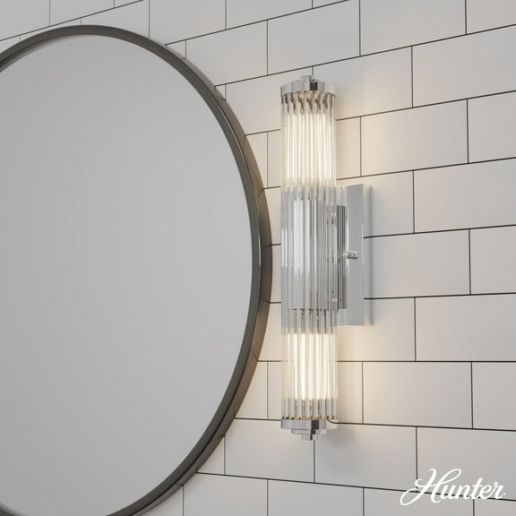 Hunter - Holly Grove 2-light Chrome, Medium Size Vanity Light, Dimmable, Formal Style, for Bedrooms, Dining, Living Rooms - 19941