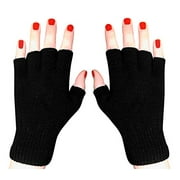 Peach Couture Winter Soft Knit Finger less Functional Flap Mitten Gloves Plain Black