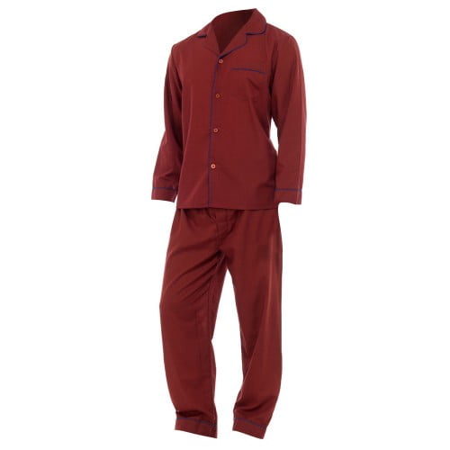 Universal Textiles Mens Plain Long Sleeve Shirt Trouser Bottoms Nightwear Pyjama Set Red L Chest 46 49inch Waist 30 33inch