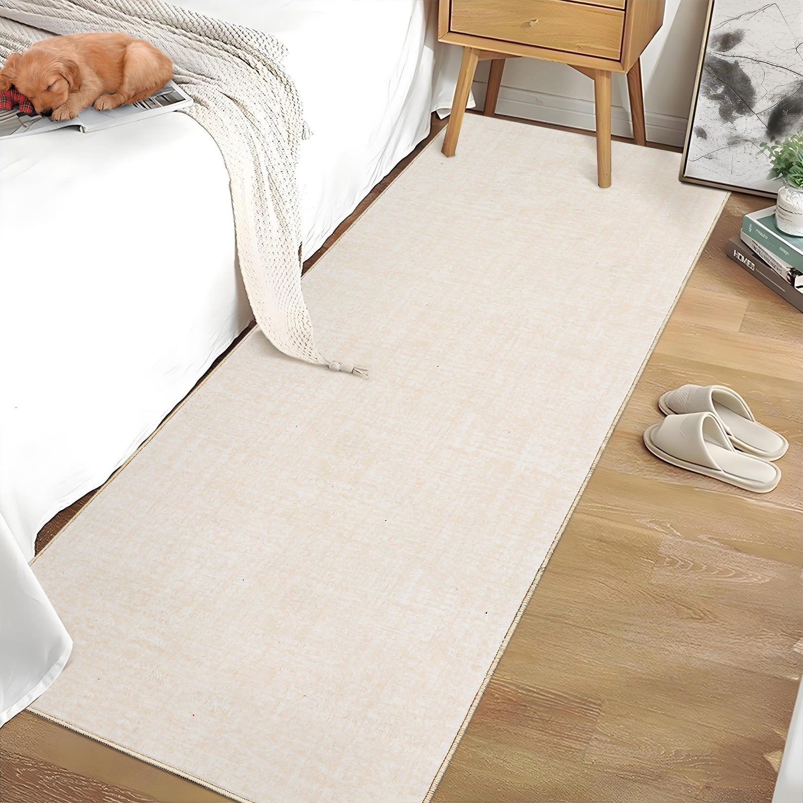 Modern Beige Runner Rug 2x6 Washable Runner for Hallway Neutral Accent Rug with Non Slip TPR Backing, Soft Non Shedding Kitchen Mat, Low Pile Thin Carpet for Entryway Laundry