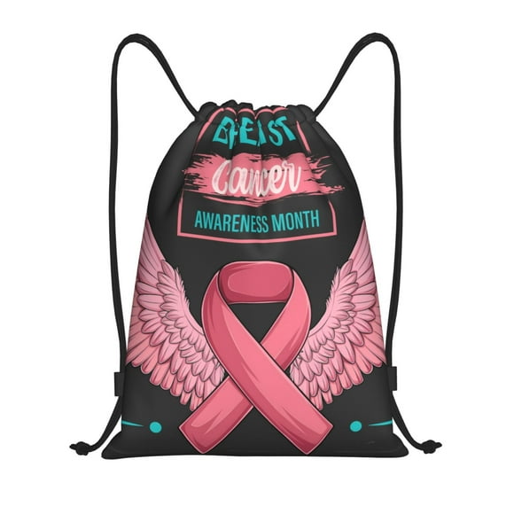 Lsque Ribbon With Angel Wings Print Drawstring Backpack Bag Sport Gym Sackpack Cinch Bags Drawstring Bags Draw String Sport Bag-Medium