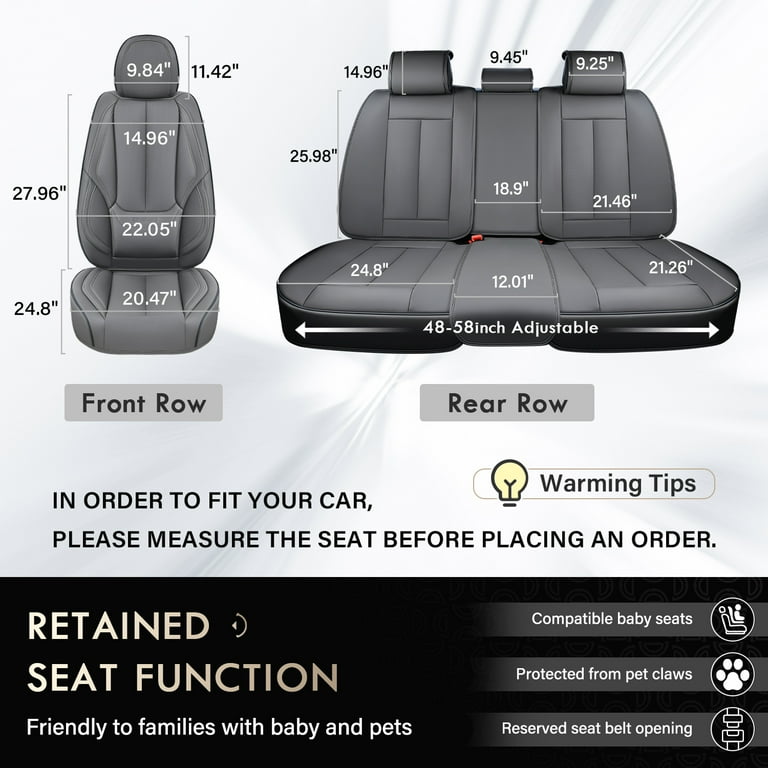 Coverado Universal Leather Seat Covers Full Set - 5 Seats, Gray, Waterproof Leatherette For Cars & SUVs 8 thumbnail image