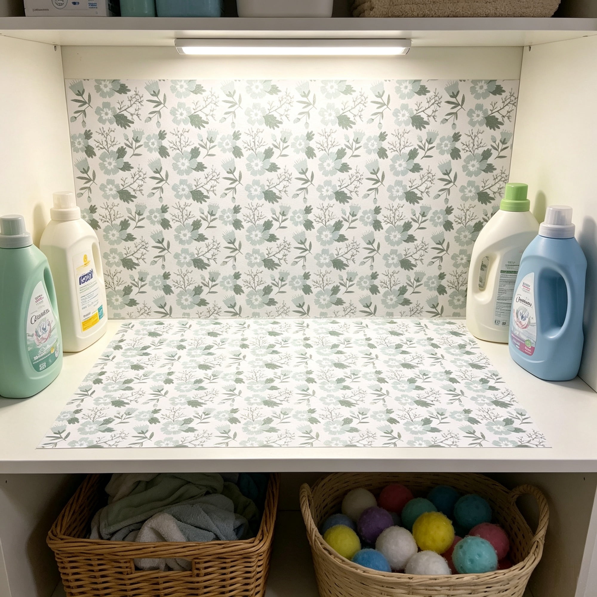 23FT Drawer & Shelf Liner, Non-Adhesive Non-Slip Waterproof PVC Mat, Thick Refrigerator Liner & Cupboard Paper, Floral Pattern for Kitchen Cabinet & Bathroom