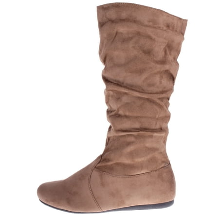 Women's Winter Fashion High Mid Calf Slouchy Flat Casual Dress Boot Taupe