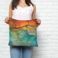 thumbnail image 3 of Throw Pillow Covers 24x24 Inch, Abstract Decorative Pillow Cases for Couch Sofa Bed, Orange Teal Green Gradient Fluid Modern Oil Painting Cotton Linen Square Home Decor Pillowcases, 3 of 7