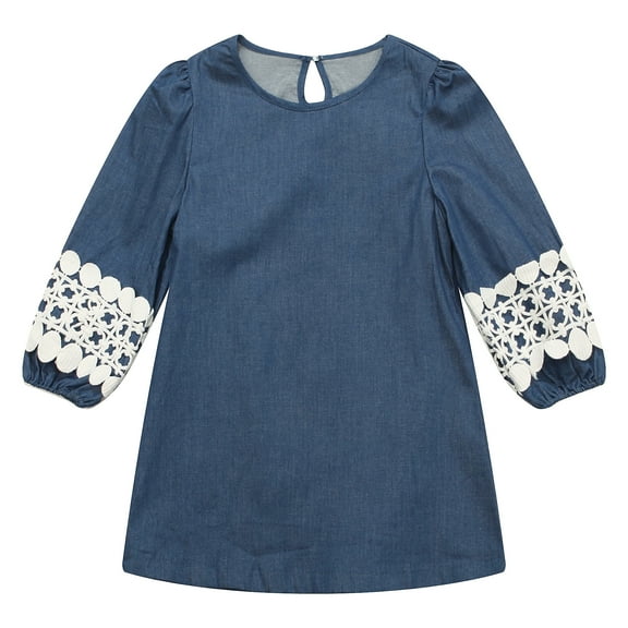 Richie House Girls' Denim Pullover with Lace Sleeve RH1584
