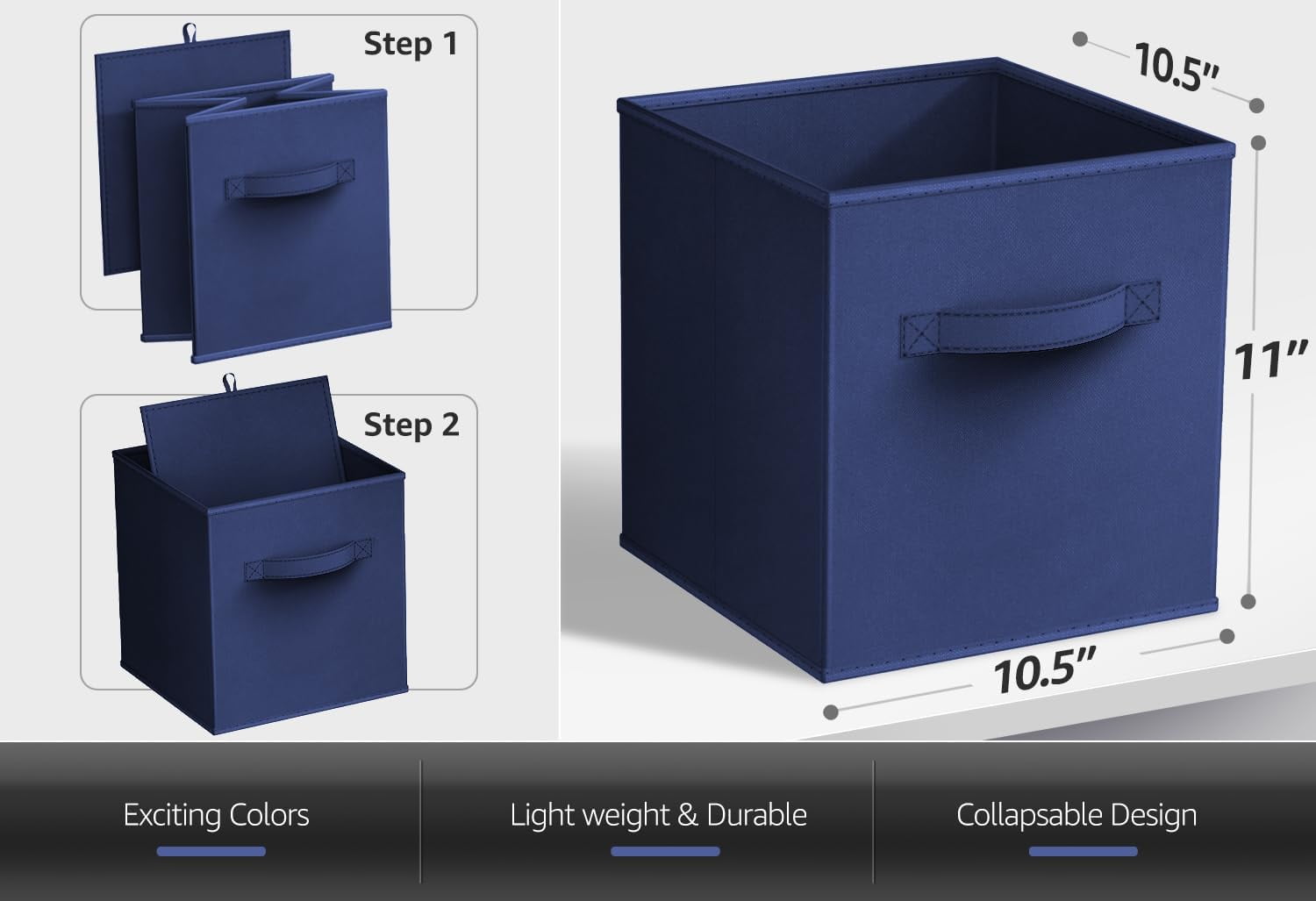 Sorbus 11" Foldable Storage Cubes - Set of 6 Fabric Bins with Handle - Yellow, Navy, Red