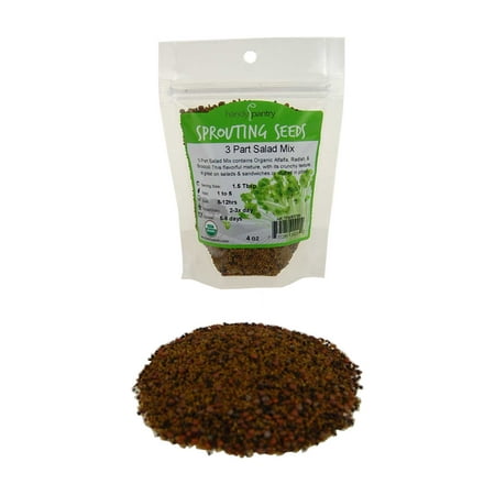 3 Part Salad Sprout Seed Mix - 4 Oz. - Handy Pantry Brand - Organic Sprouting Seeds: Radish, Broccoli & Alfalfa: Cooking, Food Storage or Delicious Salad (Best Way To Sprout Broccoli Seeds)