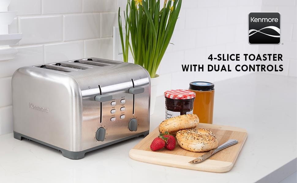 Kenmore 4-Slice Toaster, Dual Controls, Stainless Steel, Custom Browning Settings