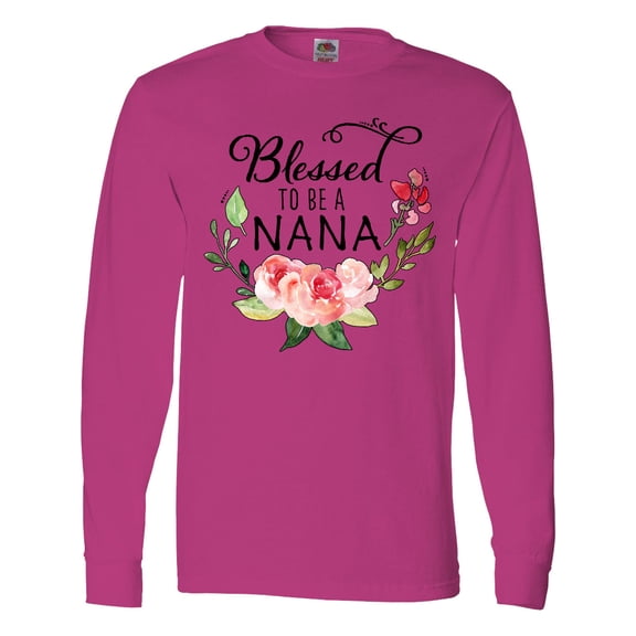 Inktastic Blessed to Be a Nana with Pink Flowers Long Sleeve T-Shirt