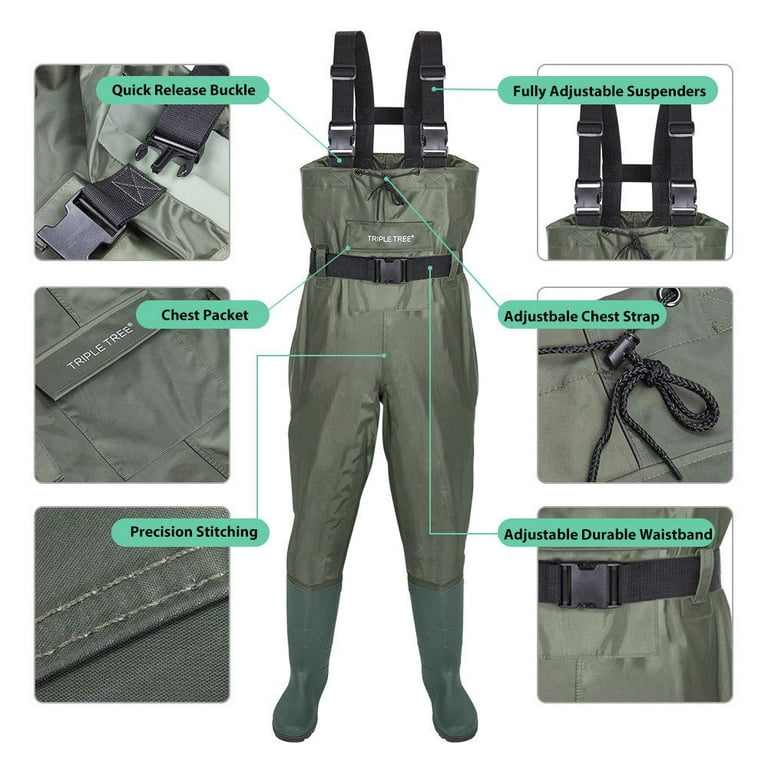 Chest Wader, Fishing Waders for Men & Women with Insulated Boots and Wading  Belt, Two-ply Waterproof Nylon/PVC Bootfoot Wader, Green Size 12 