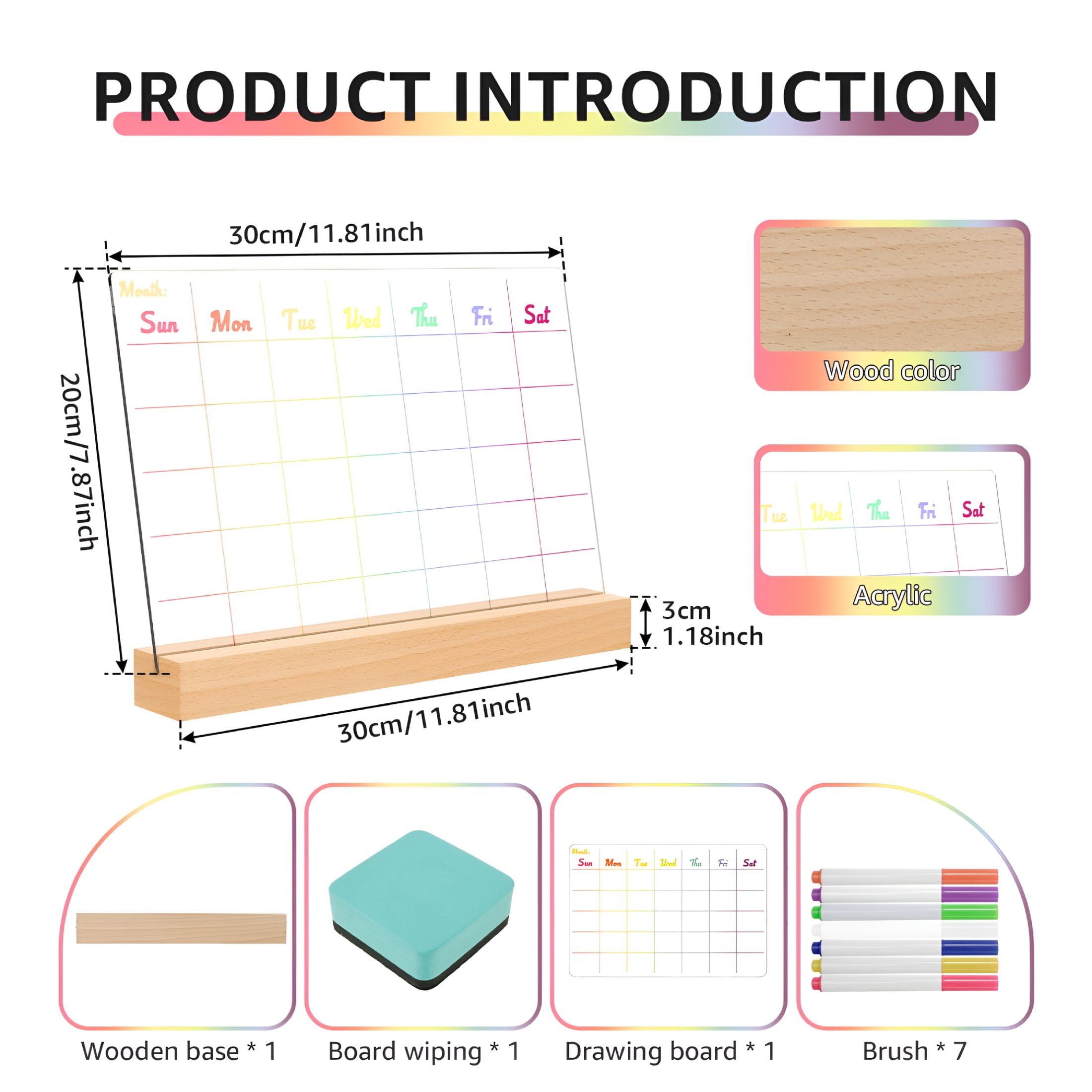 CCOCC 2026 New Dry Erase Calendar Reusable Acrylic Desk Calendar with Wood Base Light Up Dry Erase Board for Office Home Bedroom Holiday