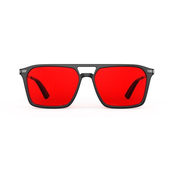 Night Ease Square Aviator Red Lens Glasses for Night – Black Gunmetal