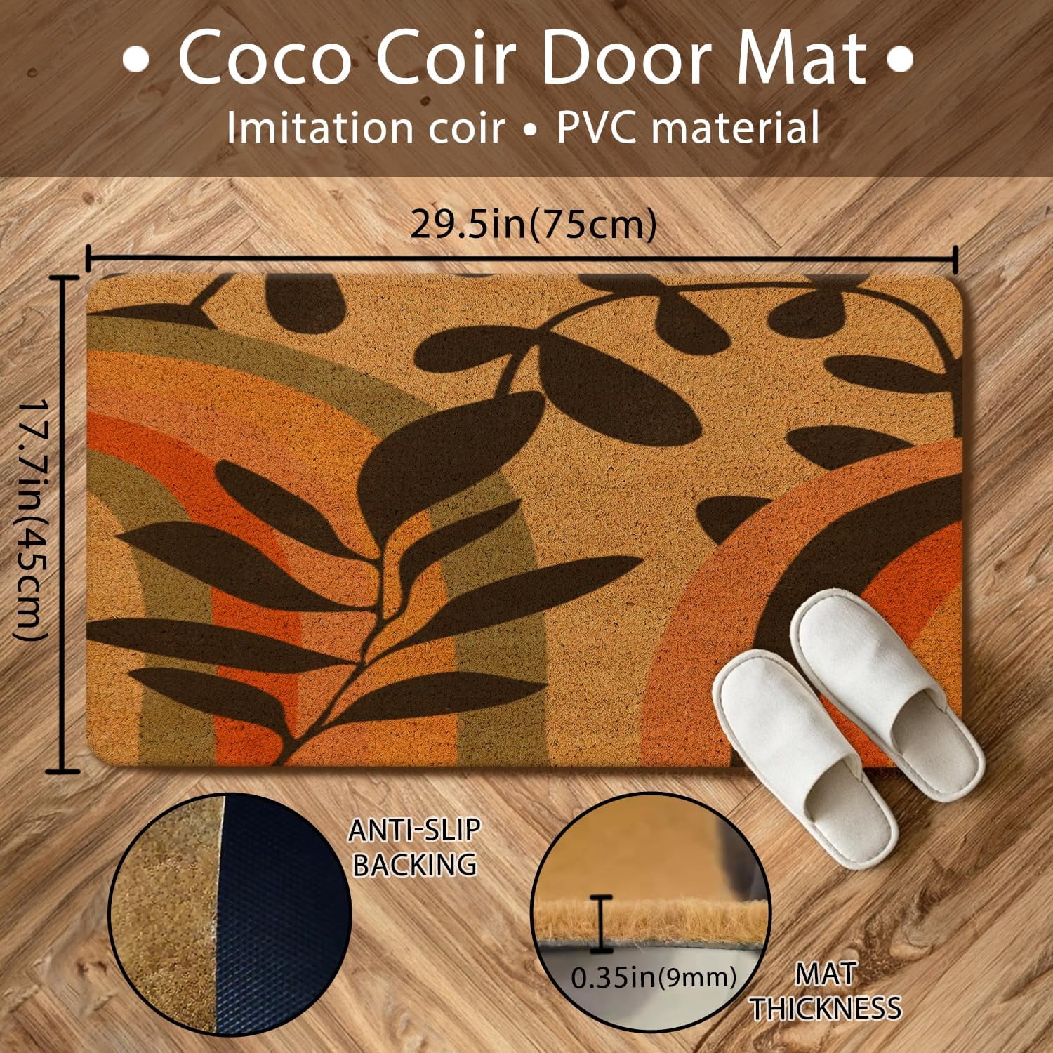 Boho Coir Doormat for Outdoor Entrance, Boho Front Door Mats Outdoor, Boho Welcome Mat, Boho Door Mat Outdoor, Boho Indoor Door Mats for Entryway, 17x30 (Botanical Rainbow)