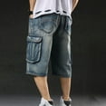 thumbnail image 5 of AHTJRT Men's Baggy Denim Shorts Y2K Style Loose Fit Cargo Pants Hip Hop Streetwear Essentials Blue 2XL, 5 of 6