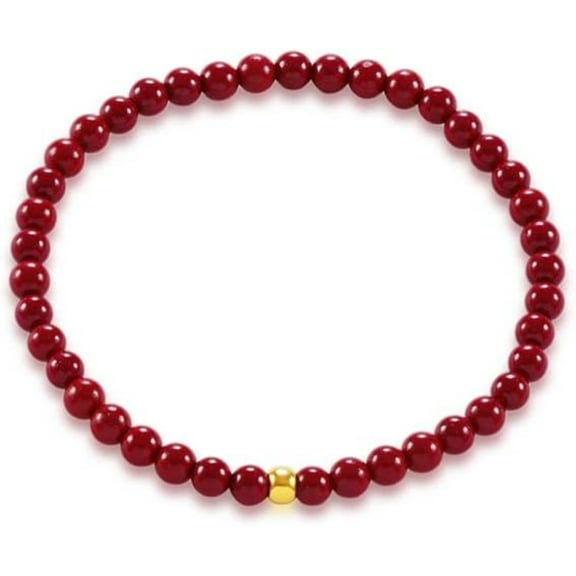 14K Gold Cinnabar Bracelet, Lucky Cinnabar Beaded Bracelet, Birthday Gift for Mother, Wife, Girlfriend, Mother's Day